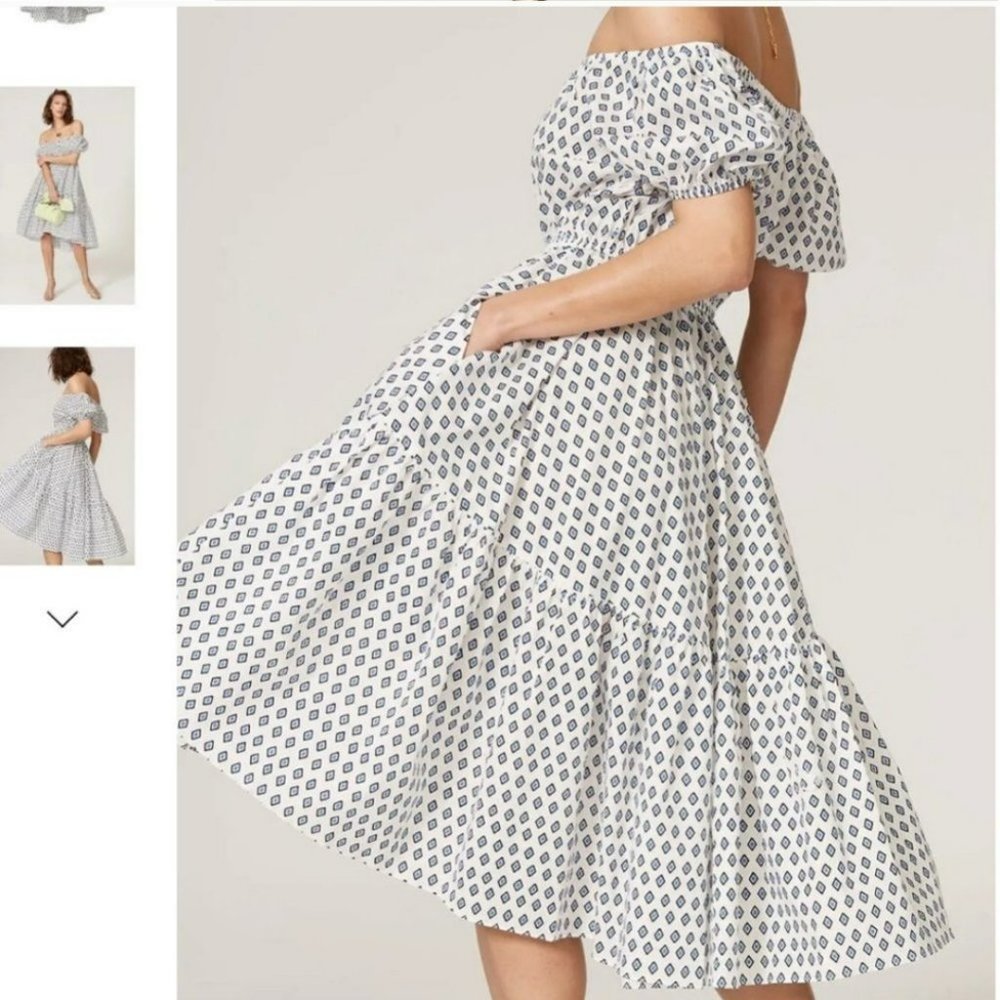 CAROLINE CONSTAS |  NWOT Bardot Flounce Midi Puff Sleeve DesignerDress (Size S) - Picture 2 of 14